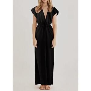 NEW Rumer The Label Revolve Roam Linen Blend Kaftan in Black
